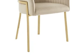 Lote de 6 sillas con reposabrazos de terciopelo y metal dorado - Beige - ZAOVA