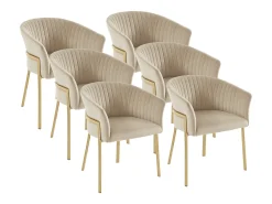 Lote de 6 sillas con reposabrazos de terciopelo y metal dorado - Beige - ZAOVA