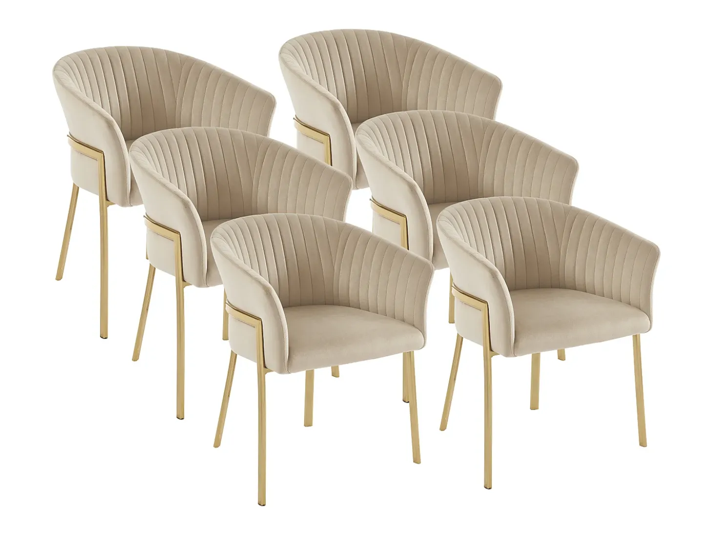 Lote de 6 sillas con reposabrazos de terciopelo y metal dorado - Beige - ZAOVA