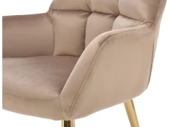 Lote de 6 sillas con reposabrazos - Terciopelo y metal dorado - Beige - PEGA