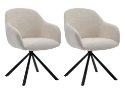 Lote de 2 sillas con reposabrazos de tela texturizada y metal negro - Crema - CILIENO