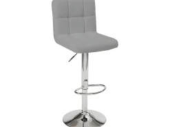 Lote de 2 sillas de bar, asiento de símil cuero con respaldo alto acolchado y tapizado, altura regulable, giratorio, base de metal cromado SIVAN (gris)