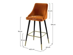 Lote de 2 sillas de bar de terciopelo naranja 78 cm - Aristote