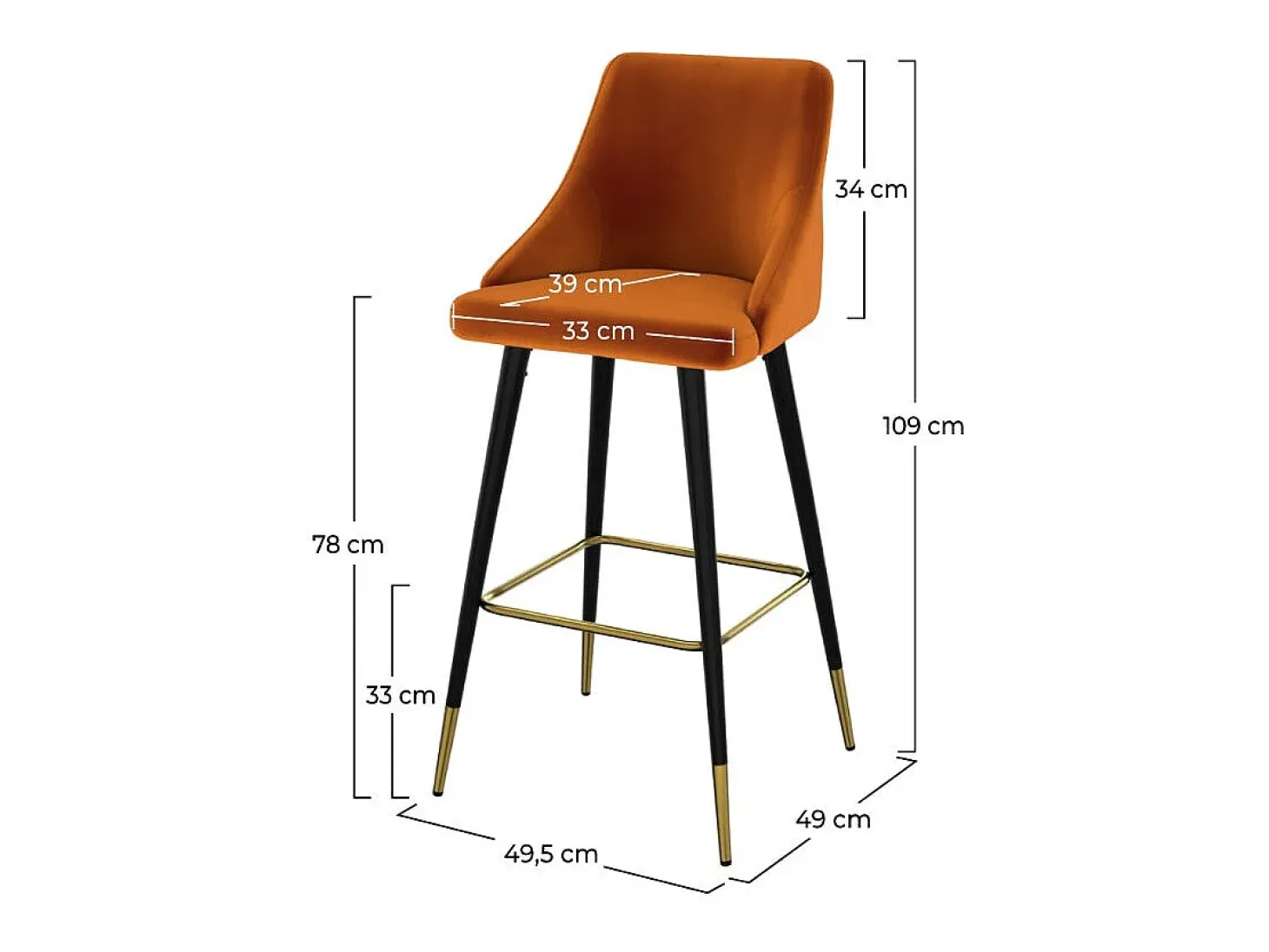 Lote de 2 sillas de bar de terciopelo naranja 78 cm - Aristote