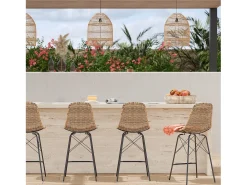 Lote de 2 sillas de bar de jardín de 63 cm en resina trenzada marrón - Tiptur