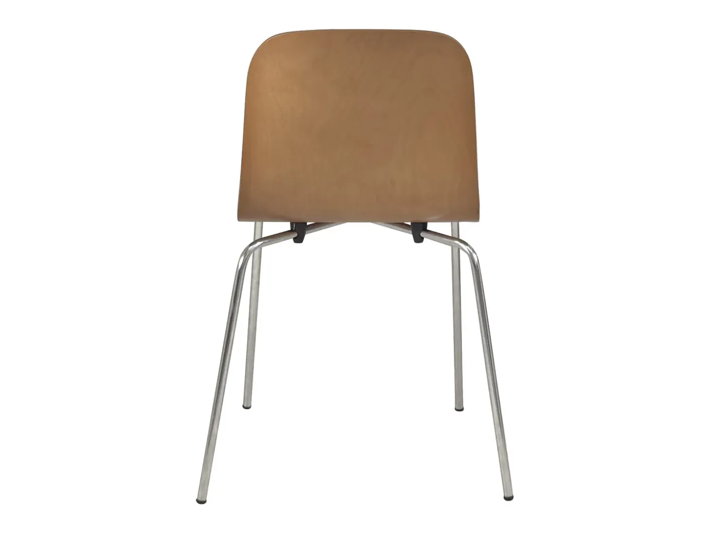 Lote de 4 sillas de cocina de diseño retro asiento de madera patas cromadas RIO (madera oscura)