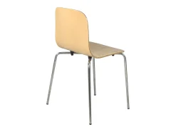 Lote de 4 sillas de cocina de diseño retro asiento de madera patas cromadas RIO (madera clara)