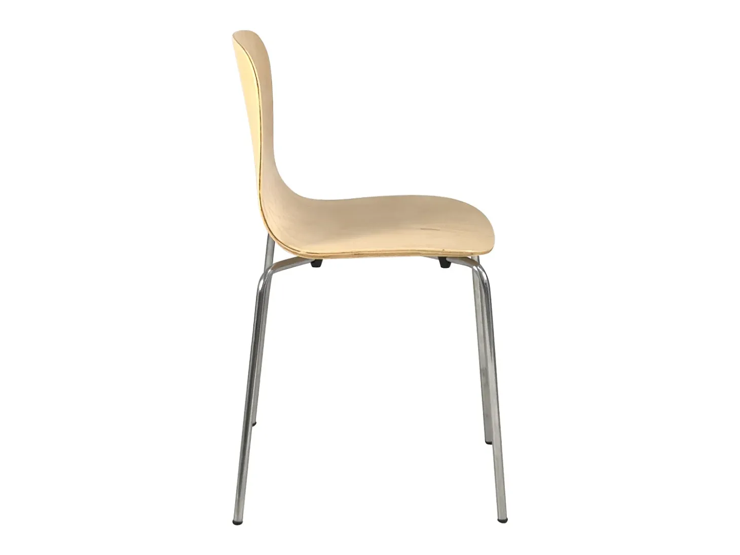 Lote de 4 sillas de cocina de diseño retro asiento de madera patas cromadas RIO (madera clara)