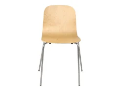 Lote de 4 sillas de cocina de diseño retro asiento de madera patas cromadas RIO (madera clara)