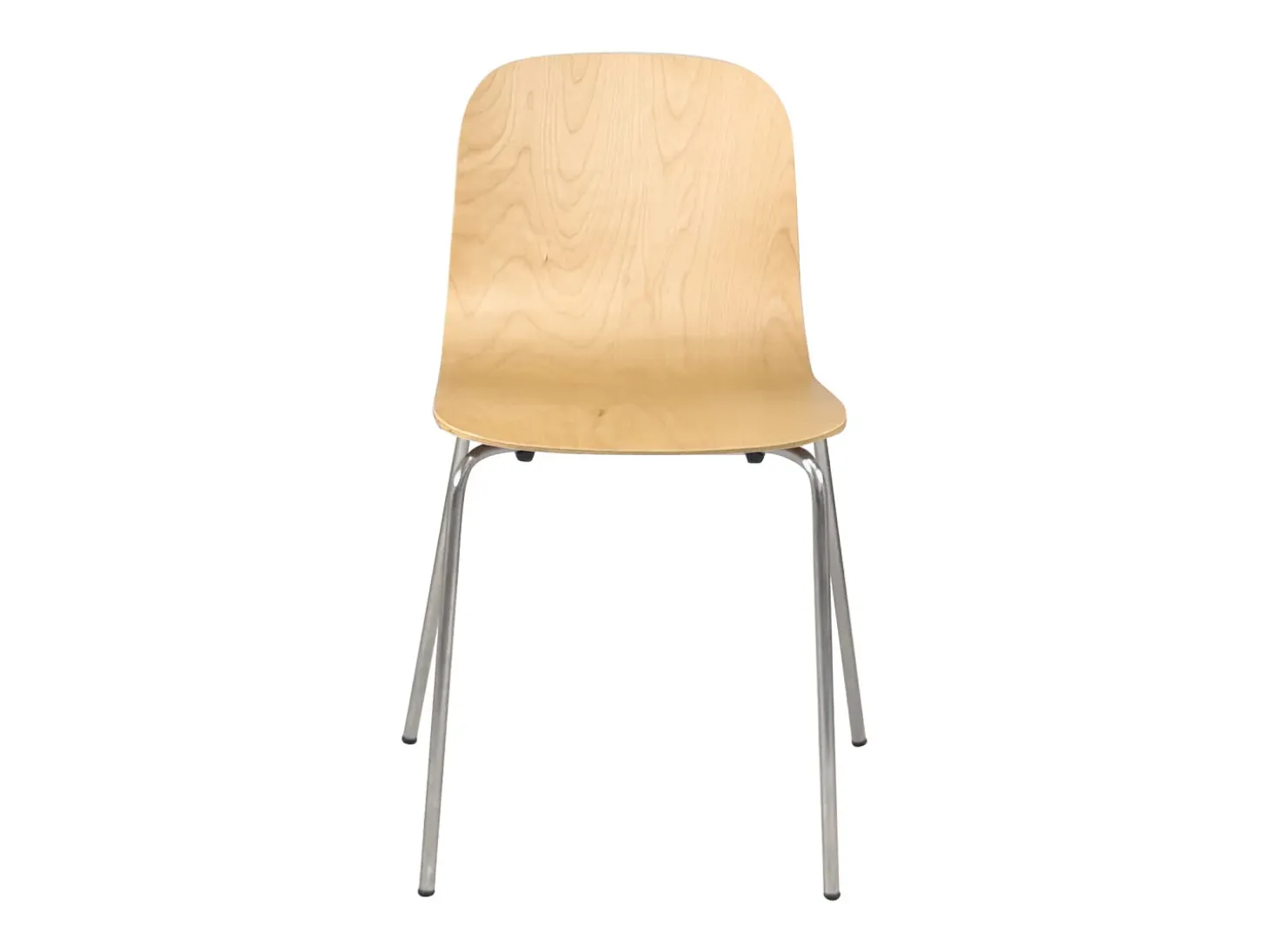 Lote de 4 sillas de cocina de diseño retro asiento de madera patas cromadas RIO (madera clara)