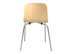 Lote de 4 sillas de cocina de diseño retro asiento de madera patas cromadas RIO (madera clara)