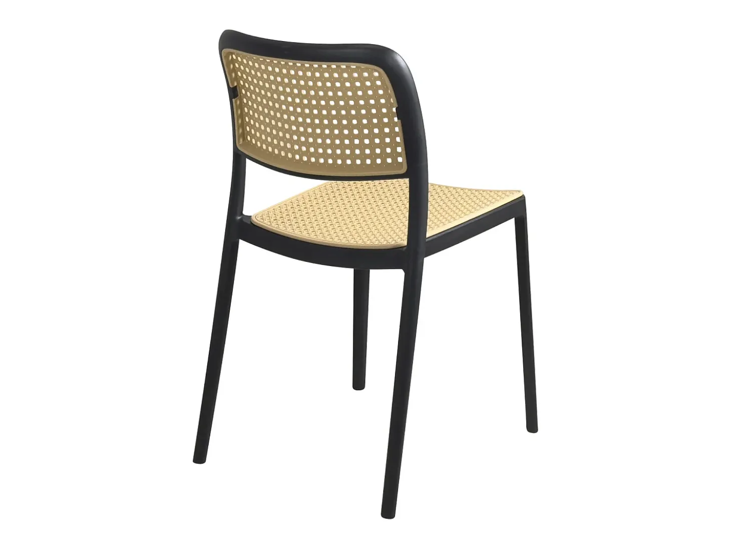 Lote de 2 sillas de cocina apilables Yao – Imitación ratán negro y beige