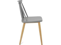 Lote de 2 sillas de cocina bistró café asiento de plástico con barrotes, patas de metal color madera BAO (gris)