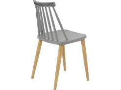 Lote de 2 sillas de cocina bistró café asiento de plástico con barrotes, patas de metal color madera BAO (gris)