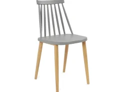 Lote de 2 sillas de cocina bistró café asiento de plástico con barrotes, patas de metal color madera BAO (gris)