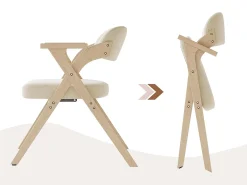 Lote de 6 sillas de comedor - Plegable - sillas de lino - Estructura de madera maciza - Beige