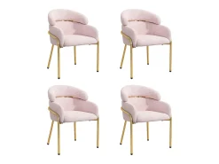 Lote de 4 sillas de comedor - 45x53x79cm - patas de metal - Tela de terciopelo - Rosa