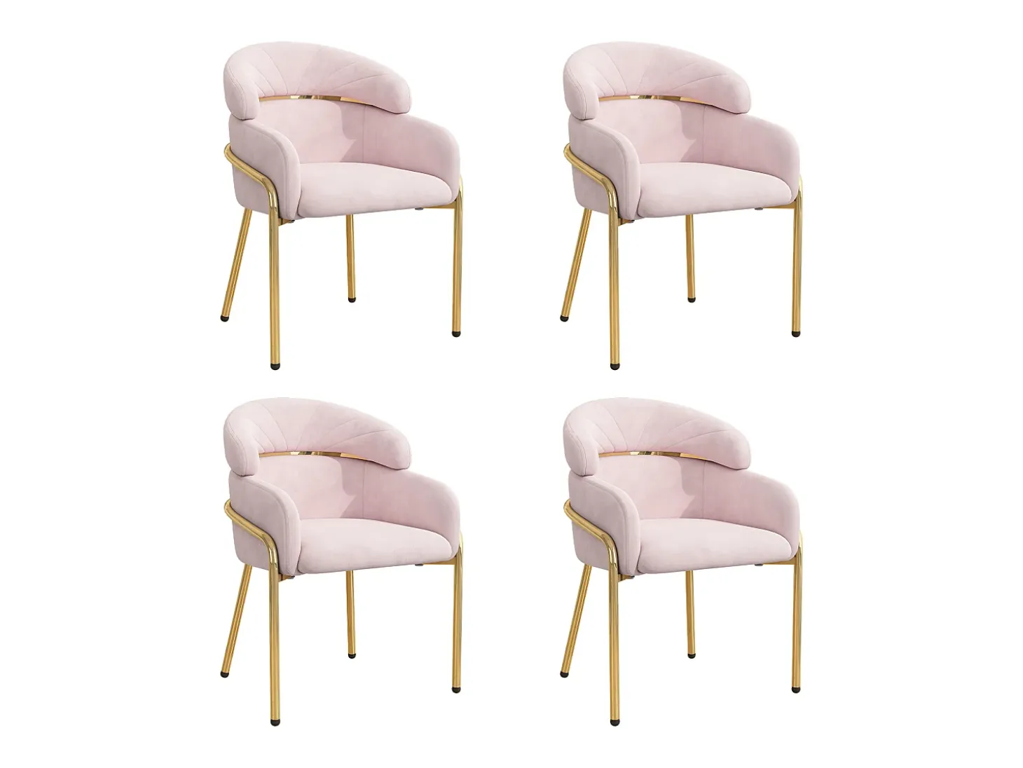 Lote de 4 sillas de comedor - 45x53x79cm - patas de metal - Tela de terciopelo - Rosa