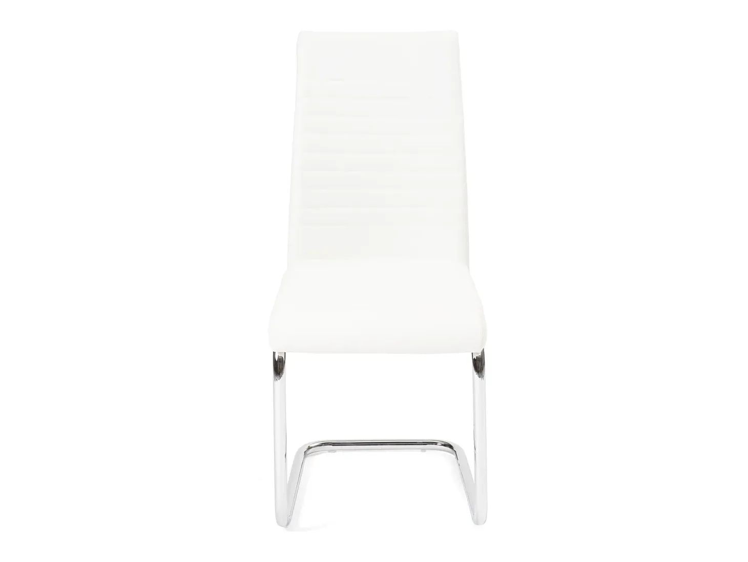Lote de 2 sillas de comedor de diseño, asiento de cuero sintético acolchado, pata cromada OPUS (blanco)