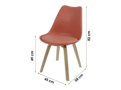Lote de 4 sillas de diseño rojo terracota con cojín colección MIA