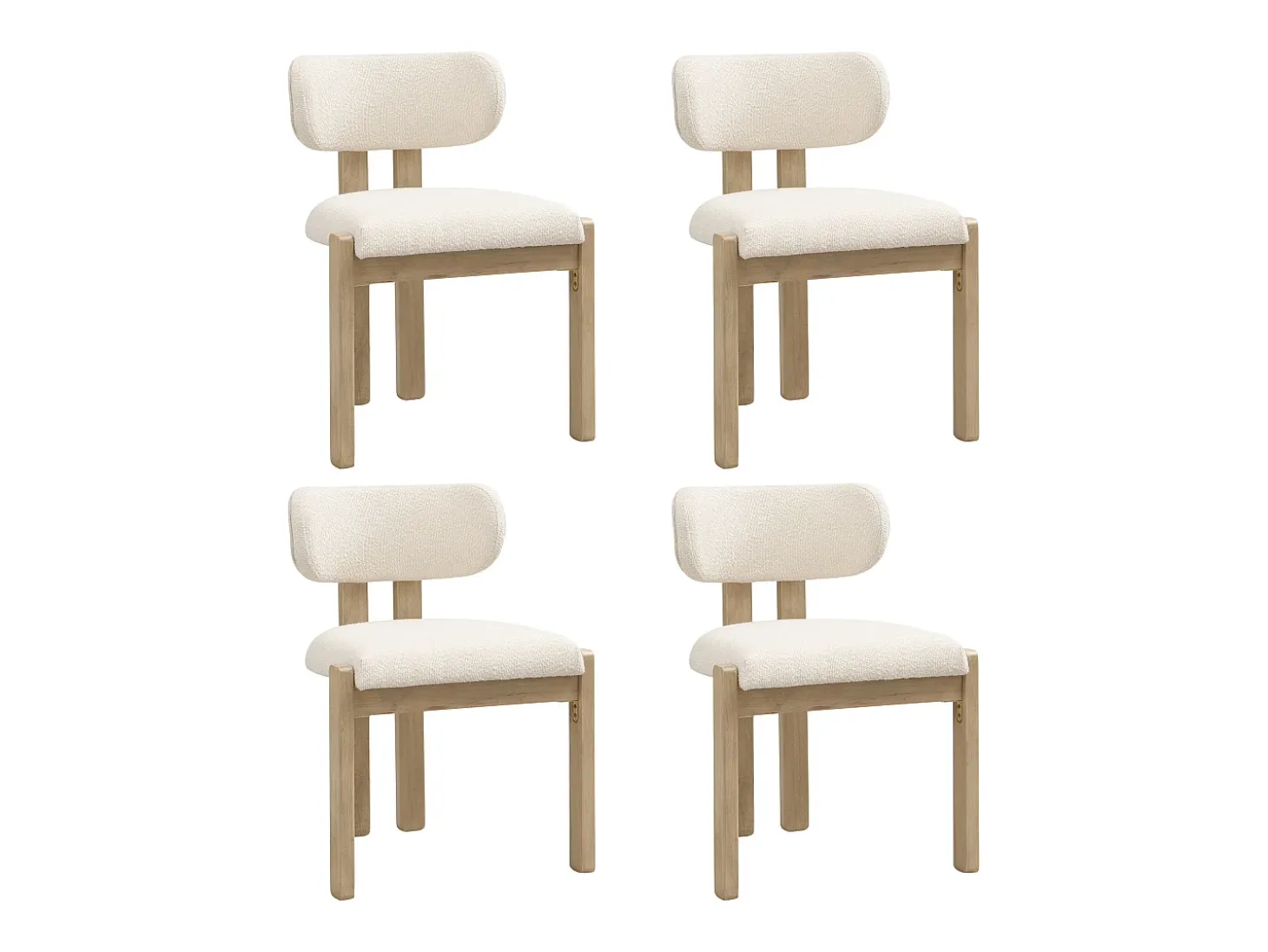 Lote de 4 sillas de madera maciza - Estilo moderno - Respaldo cómodo - Estructura de madera maciza - Tejido bouclé - Natural