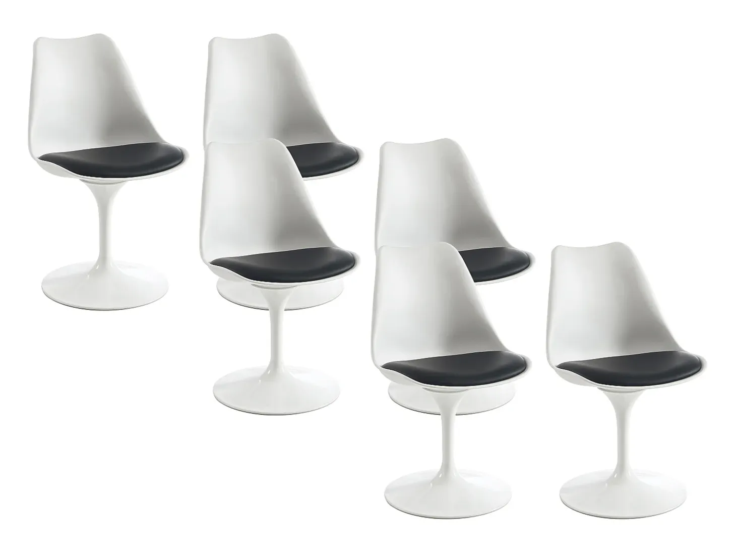 Lote de 6 sillas de polipropileno, cuero sintético y acero - Blanco y Negro - XAFY