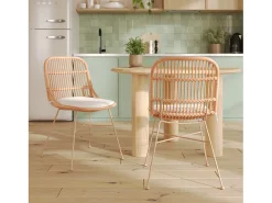 Lote de 2 sillas de ratán beige con patas de metal beige - Moon