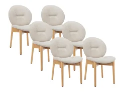 Lote de 6 sillas de tela y madera de hevea - Beige - ISADIO