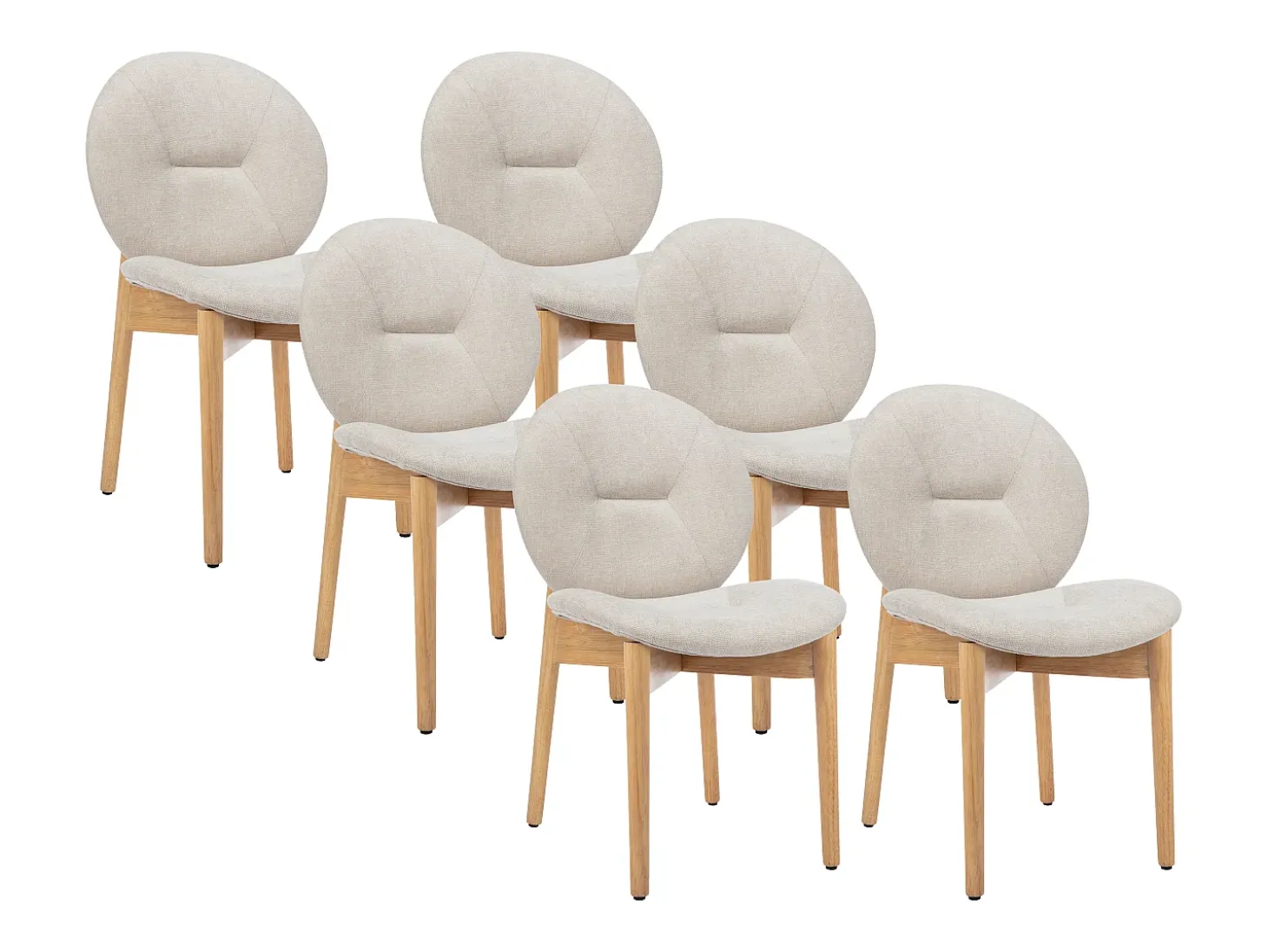 Lote de 6 sillas de tela y madera de hevea - Beige - ISADIO
