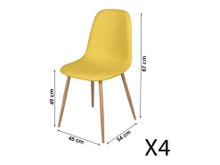 Lote de 4 sillas en tela amarillo mostaza con patas de metal efecto madera – 45x87x54 cm – Colección NORDICA