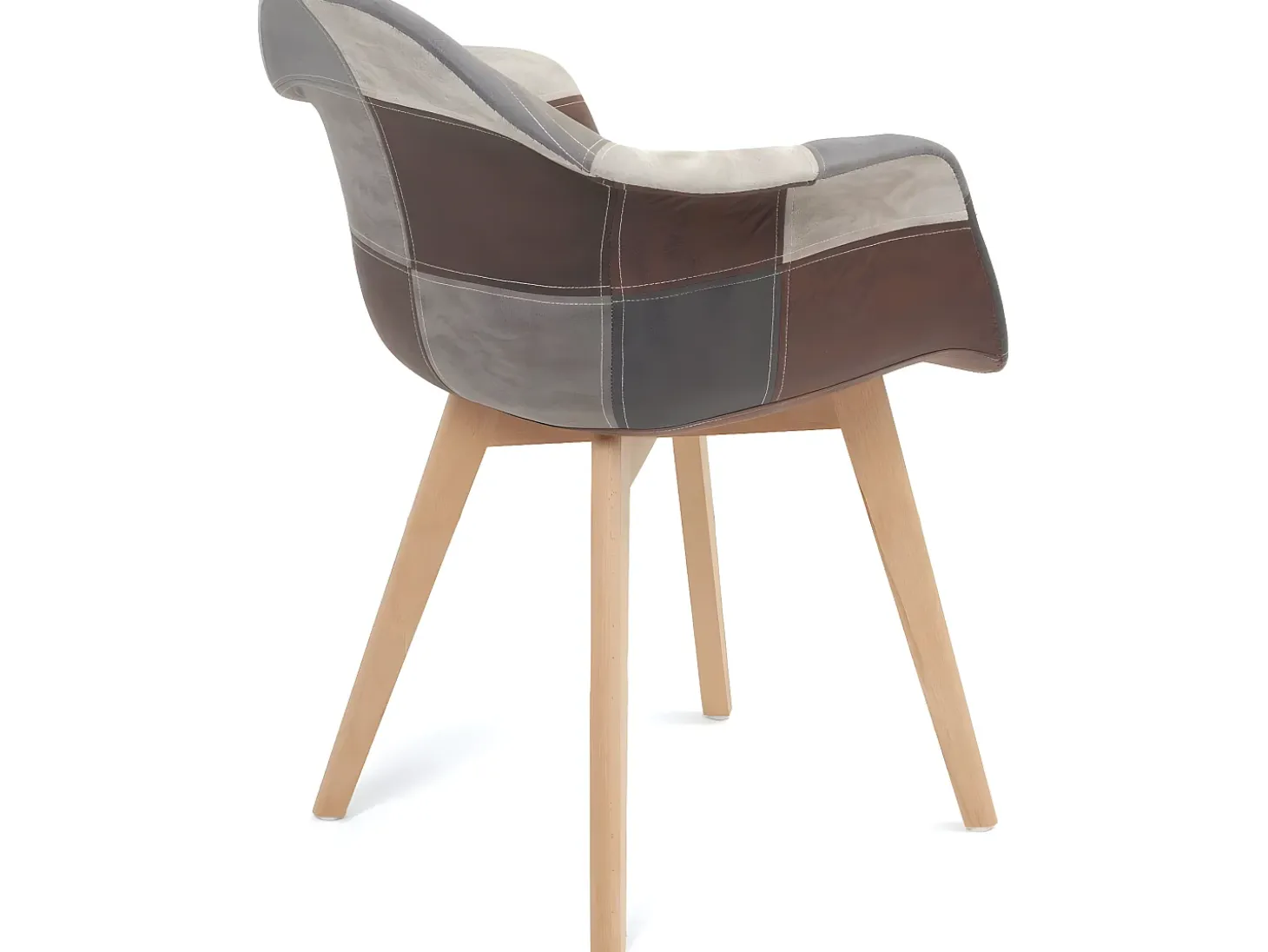 Lote de 2 sillas escandinavas con reposabrazos, asiento acolchado de patchwork multicolor, patas de madera de haya clara NEDA (gris azul)