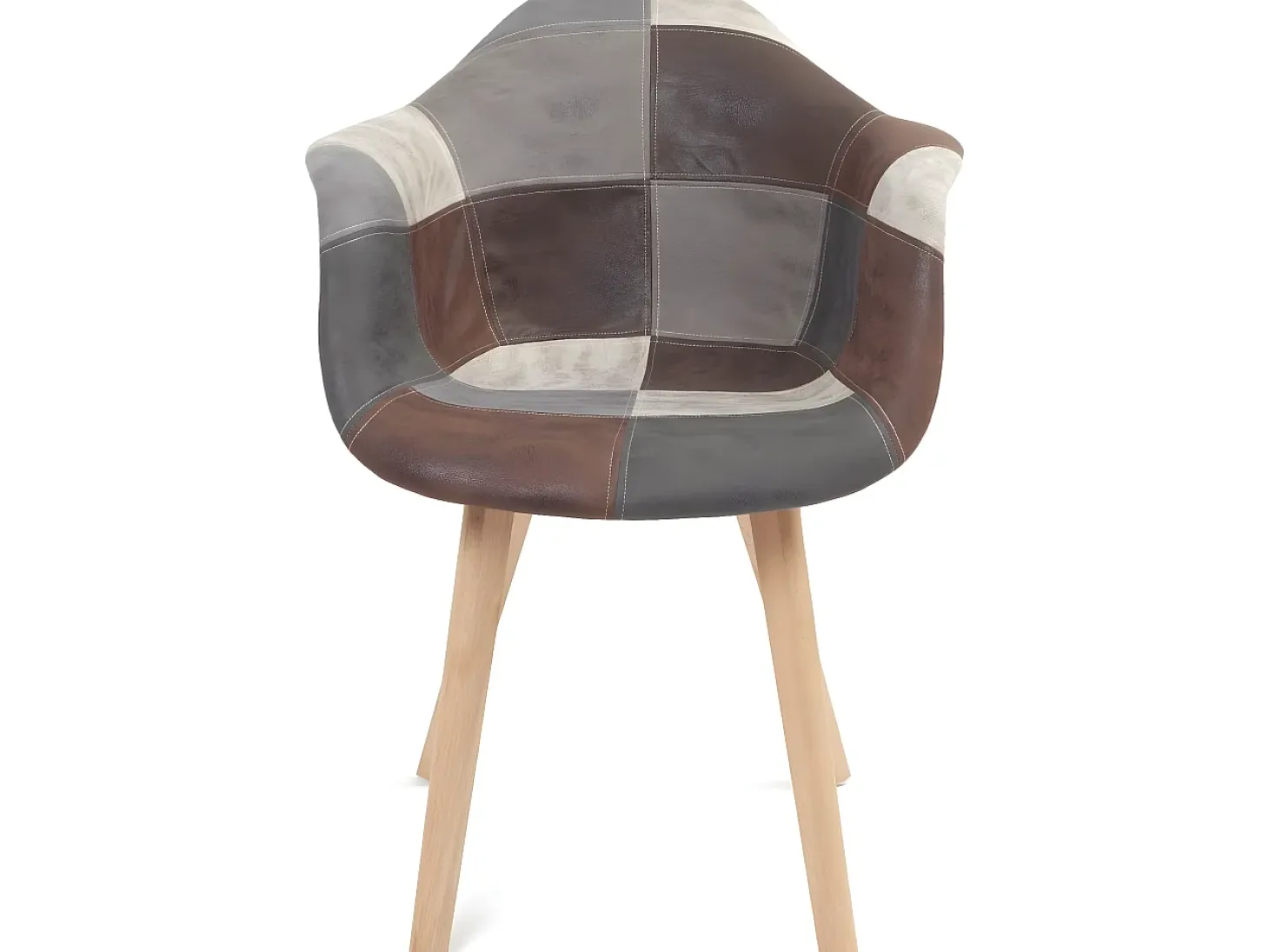 Lote de 2 sillas escandinavas con reposabrazos, asiento acolchado de patchwork multicolor, patas de madera de haya clara NEDA (gris azul)