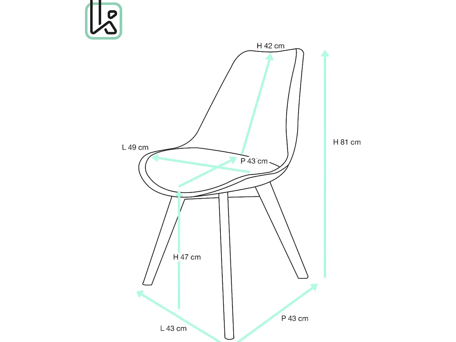 Lote de 2 sillas escandinavas, cojín de tela patchwork multicolor acolchado, asiento de plástico flexible, patas de madera LAO (azul)