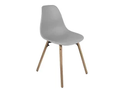 Lote de 4 sillas escandinavas de cocina diseño, asiento de plástico flexible, patas de madera de haya clara OVA (gris)