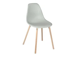 Lote de 4 sillas escandinavas de cocina diseño, asiento de plástico flexible, patas de madera de haya clara OVA (gris)
