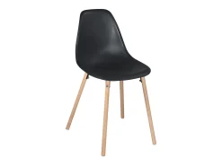 Lote de 4 sillas escandinavas de cocina diseño, asiento de plástico flexible, patas de madera de haya clara OVA (negro)