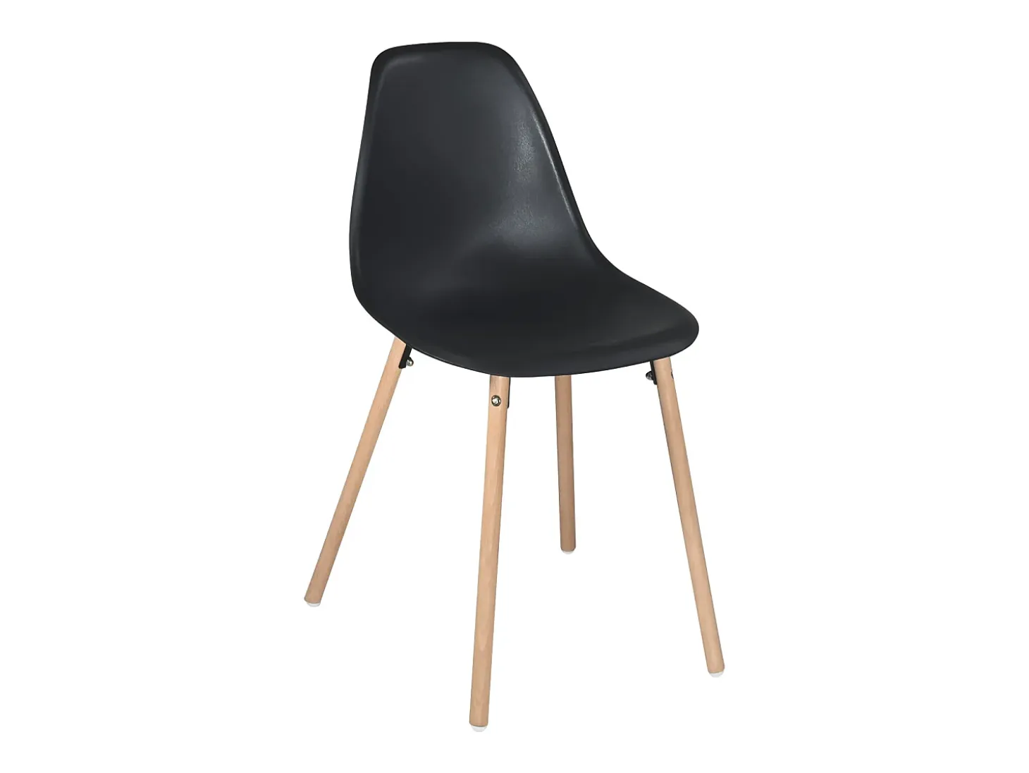 Lote de 4 sillas escandinavas de cocina diseño, asiento de plástico flexible, patas de madera de haya clara OVA (negro)