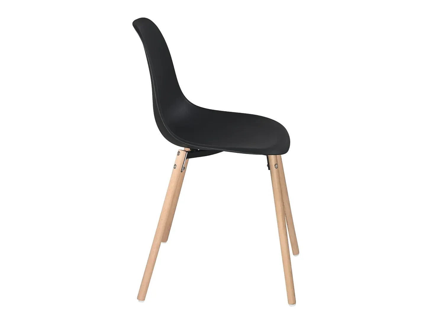 Lote de 4 sillas escandinavas de cocina diseño, asiento de plástico flexible, patas de madera de haya clara OVA (negro)