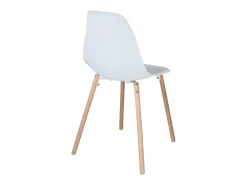 Lote de 4 sillas escandinavas de cocina diseño, asiento de plástico flexible, patas de madera de haya clara OVA (blanco)