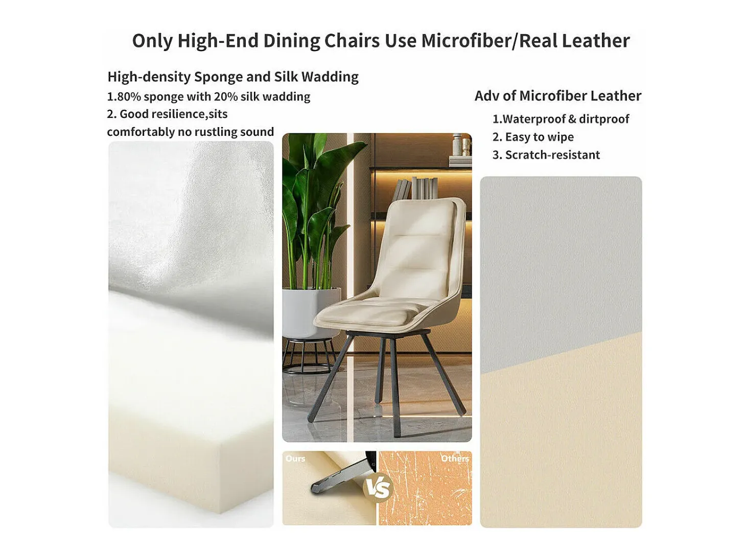 Lote de 2 sillas FATIVO - Silla de oficina giratoria en cuero caqui - Sillón escandinavo acolchado para salón