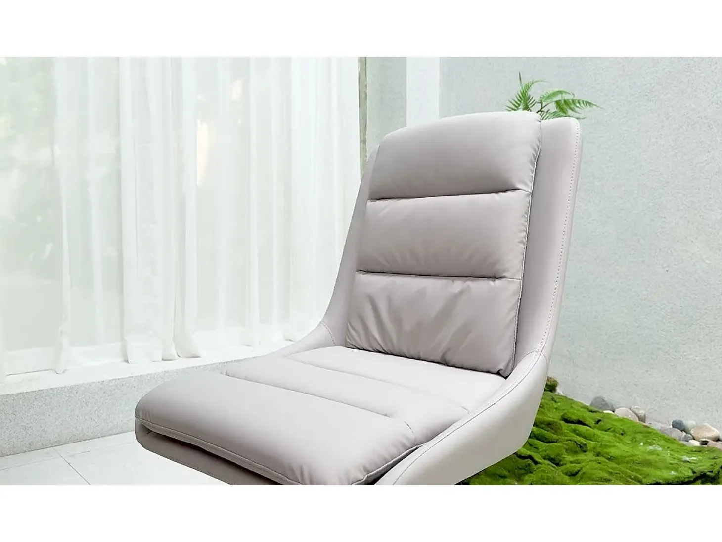 Lote de 2 sillas FATIVO - Silla de oficina giratoria en cuero caqui - Sillón escandinavo acolchado para salón