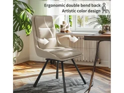 Lote de 2 sillas FATIVO - Silla de oficina giratoria en cuero caqui - Sillón escandinavo acolchado para salón