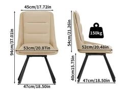 Lote de 2 sillas FATIVO - Silla de oficina giratoria en cuero caqui - Sillón escandinavo acolchado para salón