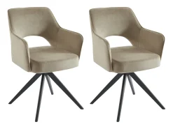 Lote de 2 sillas giratorias con reposabrazos de terciopelo y metal negro - Beige - KONYA