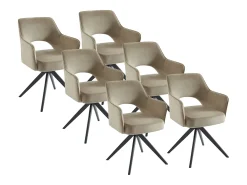 Lote de 6 sillas giratorias con brazos de terciopelo y metal negro - Beige - KONYA