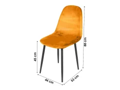 Lote de 4 sillas LOLY, asiento y respaldo en terciopelo amarillo, estructura de metal negro.
