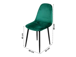 Lote de 4 sillas LOLY, asiento y respaldo en terciopelo verde, estructura de metal negro.
