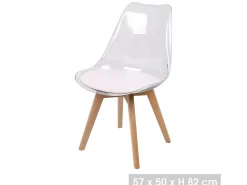Lote de 4 sillas translúcidas con asiento de PU blanco y patas de madera – Colección ALEGRÍA