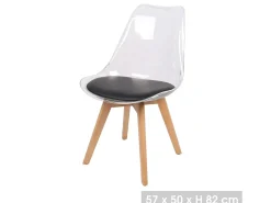 Lote de 4 sillas translúcidas con asiento de PU negro y patas de madera - Colección JOIE