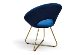 Lote de 2 sillones de tela efecto terciopelo azul, base de metal dorado - ZANTE